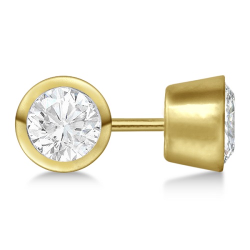 0.75ct. Bezel Set Lab Diamond Stud Earrings 14kt Yellow Gold (F-G, VS1)