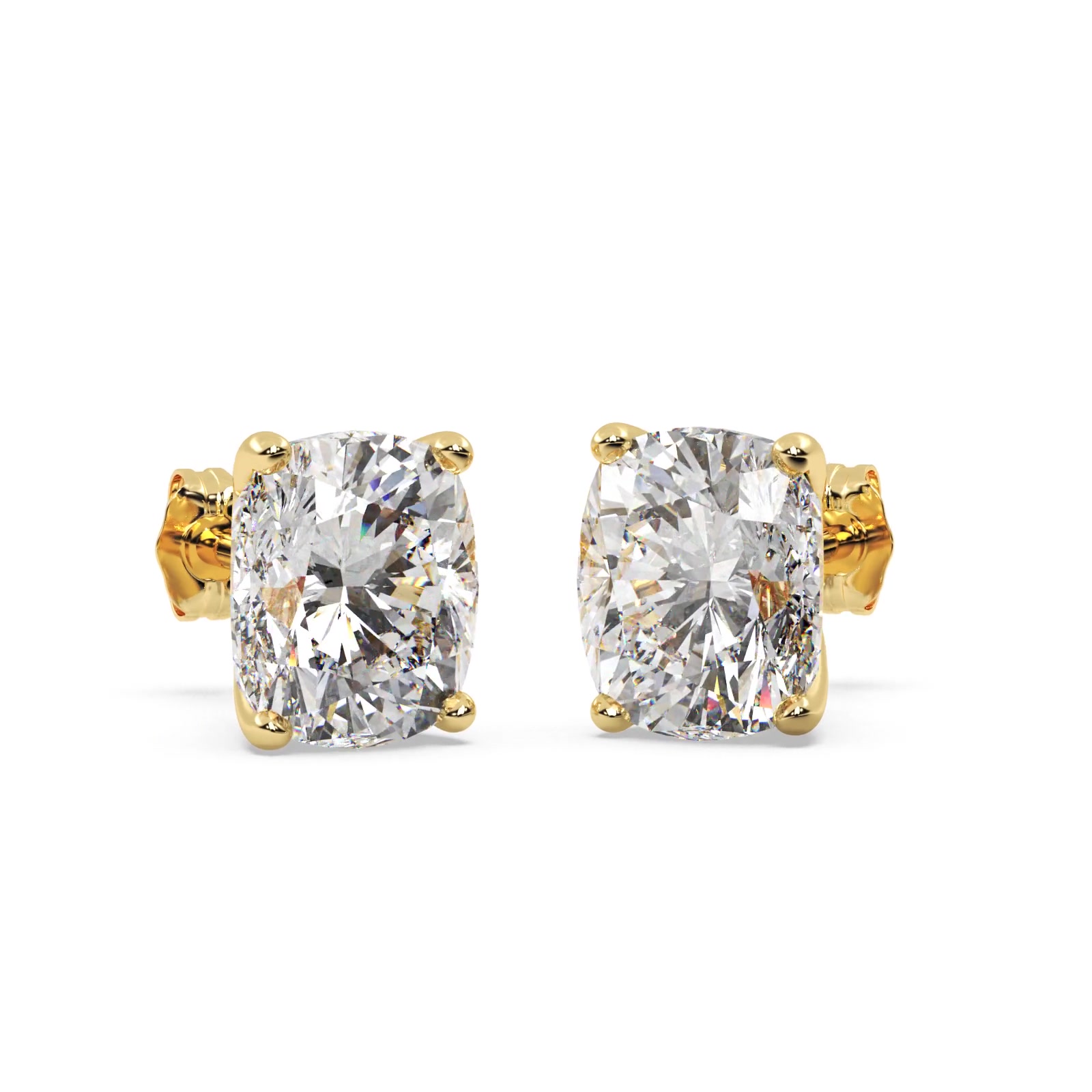 2.00ct. Cushion-Cut Moissanite Stud Earrings 14kt Yellow Gold (F-G, VVS1)