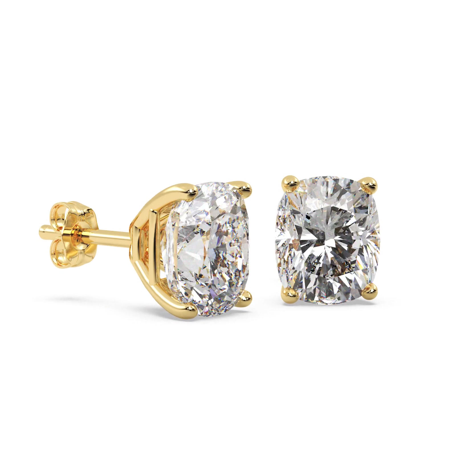 2.00ct. Cushion-Cut Moissanite Stud Earrings 14kt Yellow Gold (F-G, VVS1)