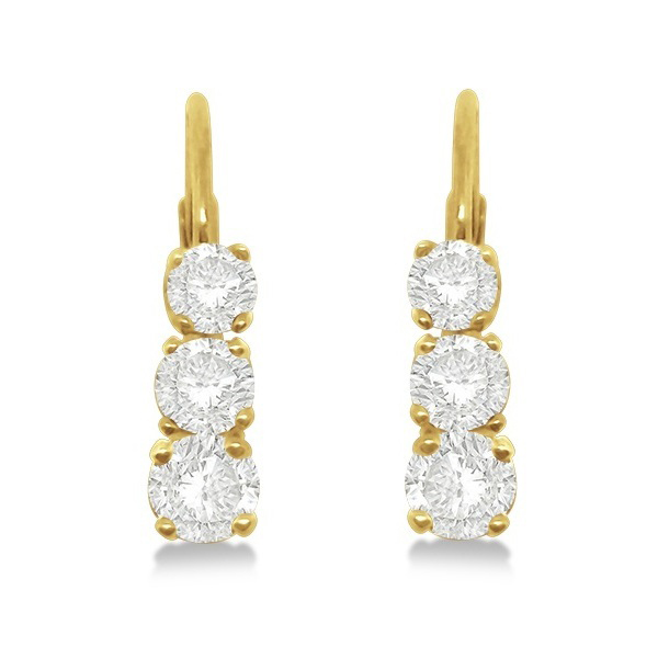 Three-Stone Leverback Diamond Earrings 14k Yellow Gold (0.24ct)