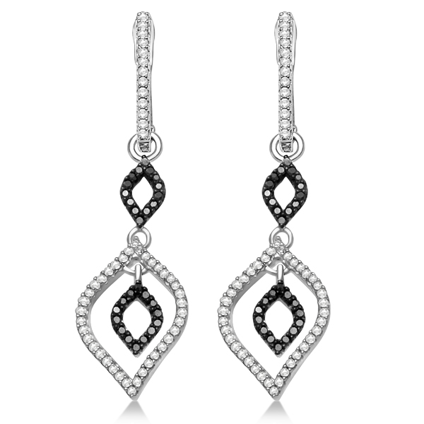 White and Black Color Diamond Dangle Earrings Sterling Silver (0.50ct)