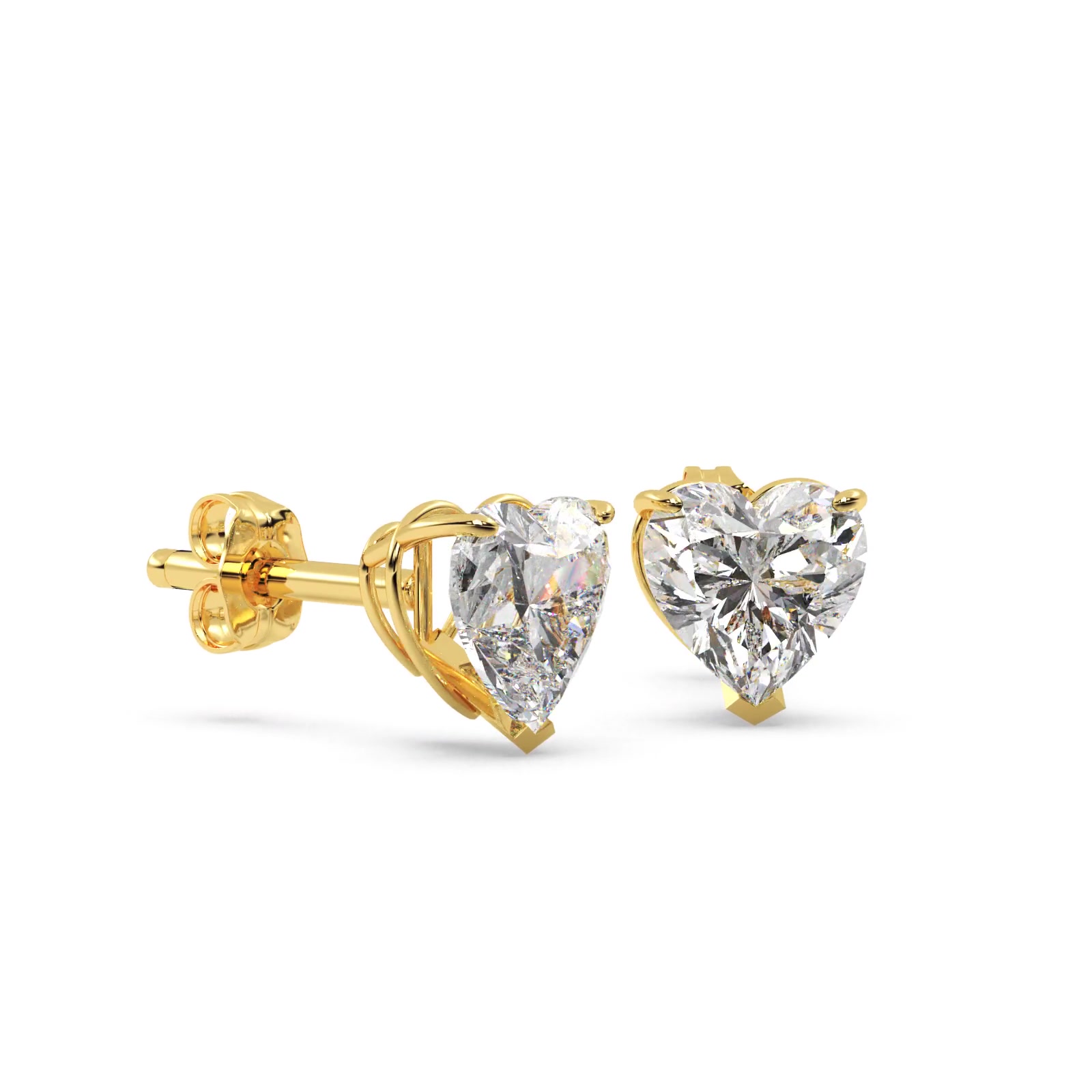 2.00ct Heart-Cut Moissanite Stud Earrings 14kt Yellow Gold (F-G, VVS1)