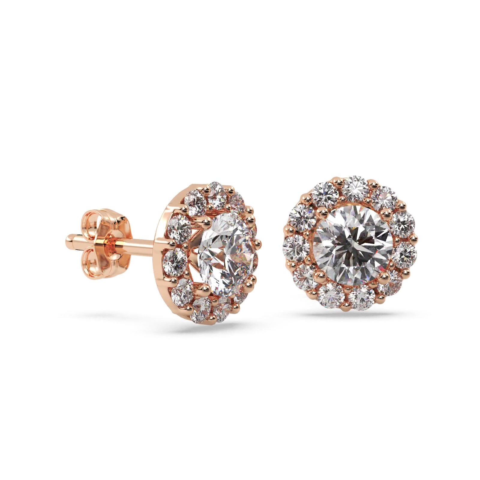 1.50ct. Halo Diamond Stud Earrings 14kt Rose Gold (H, SI1-SI2)