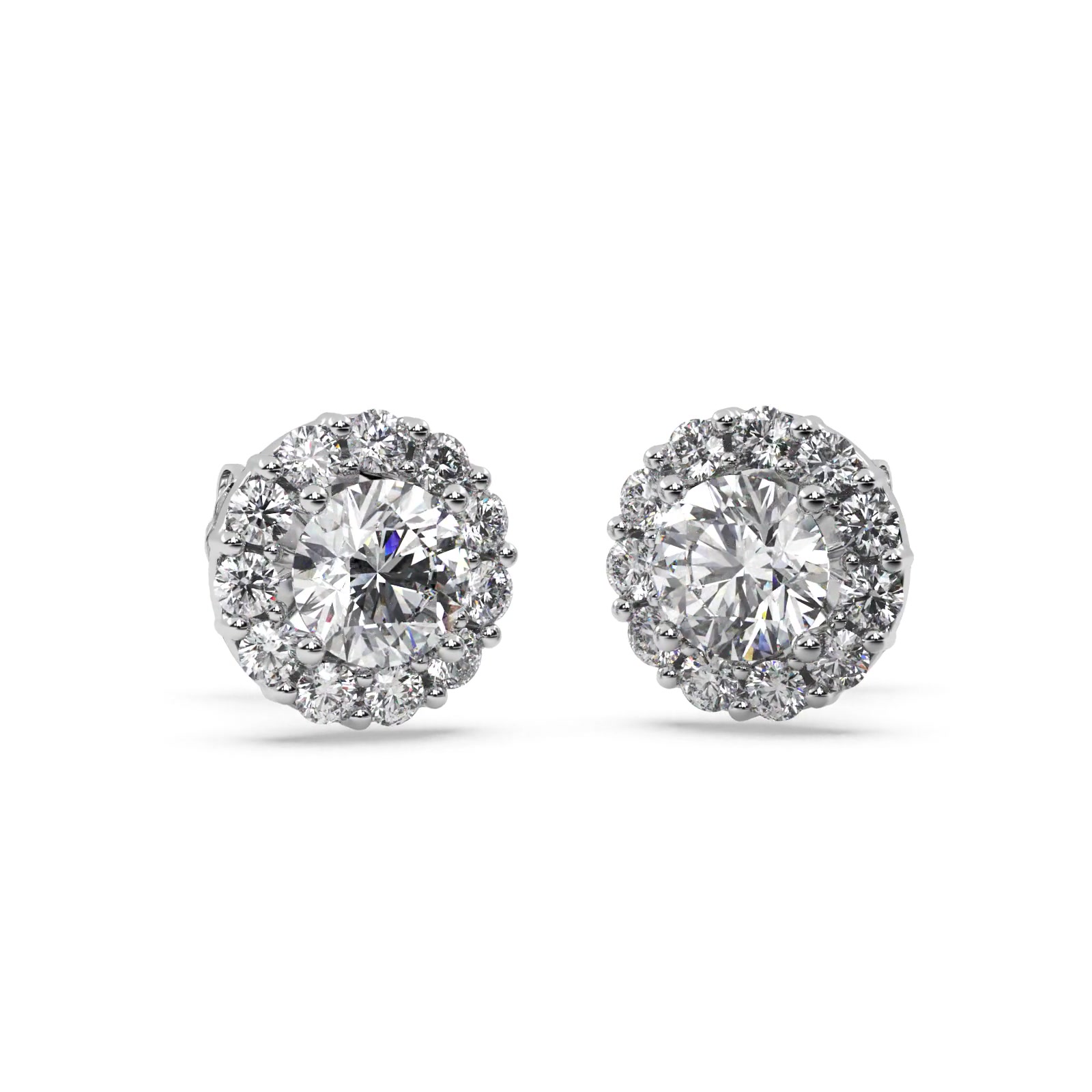 2.00ct. Halo Diamond Stud Earrings 14kt White Gold (H, SI1-SI2)