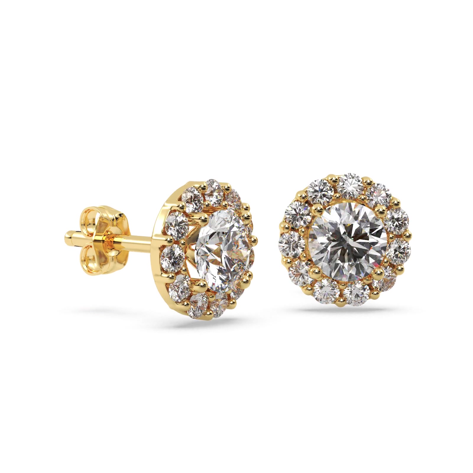 2.00ct. Halo Diamond Stud Earrings 14kt Yellow Gold (H, SI1-SI2)
