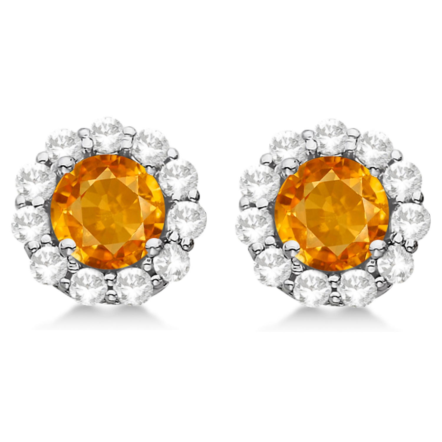 Halo Citrine & Diamond Stud Earrings 14kt White Gold 1.92ct.
