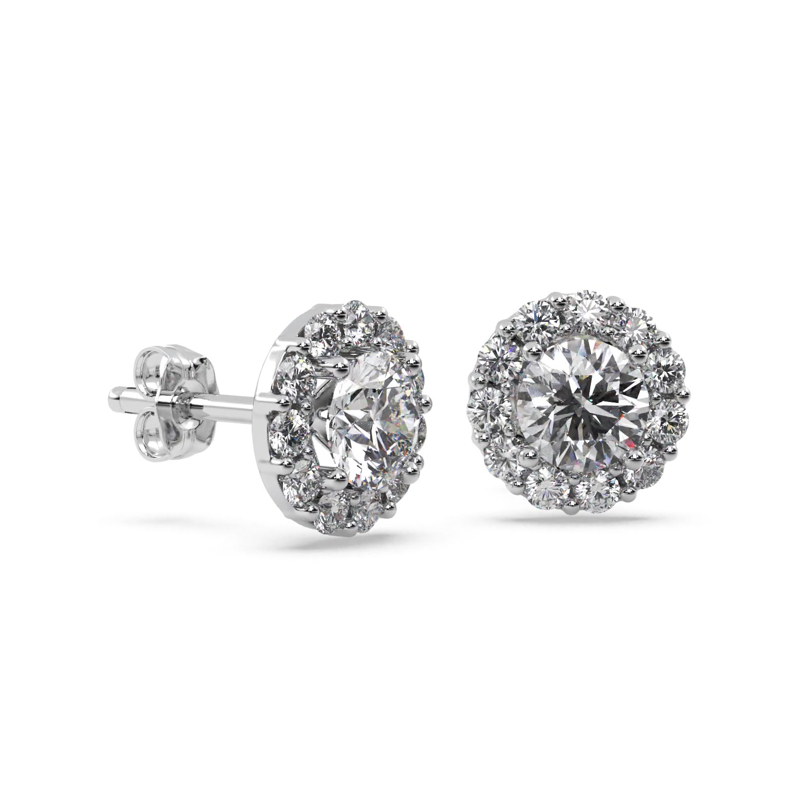 1.00ct. Halo Diamond Stud Earrings 14kt White Gold (G-H, VS2-SI1)