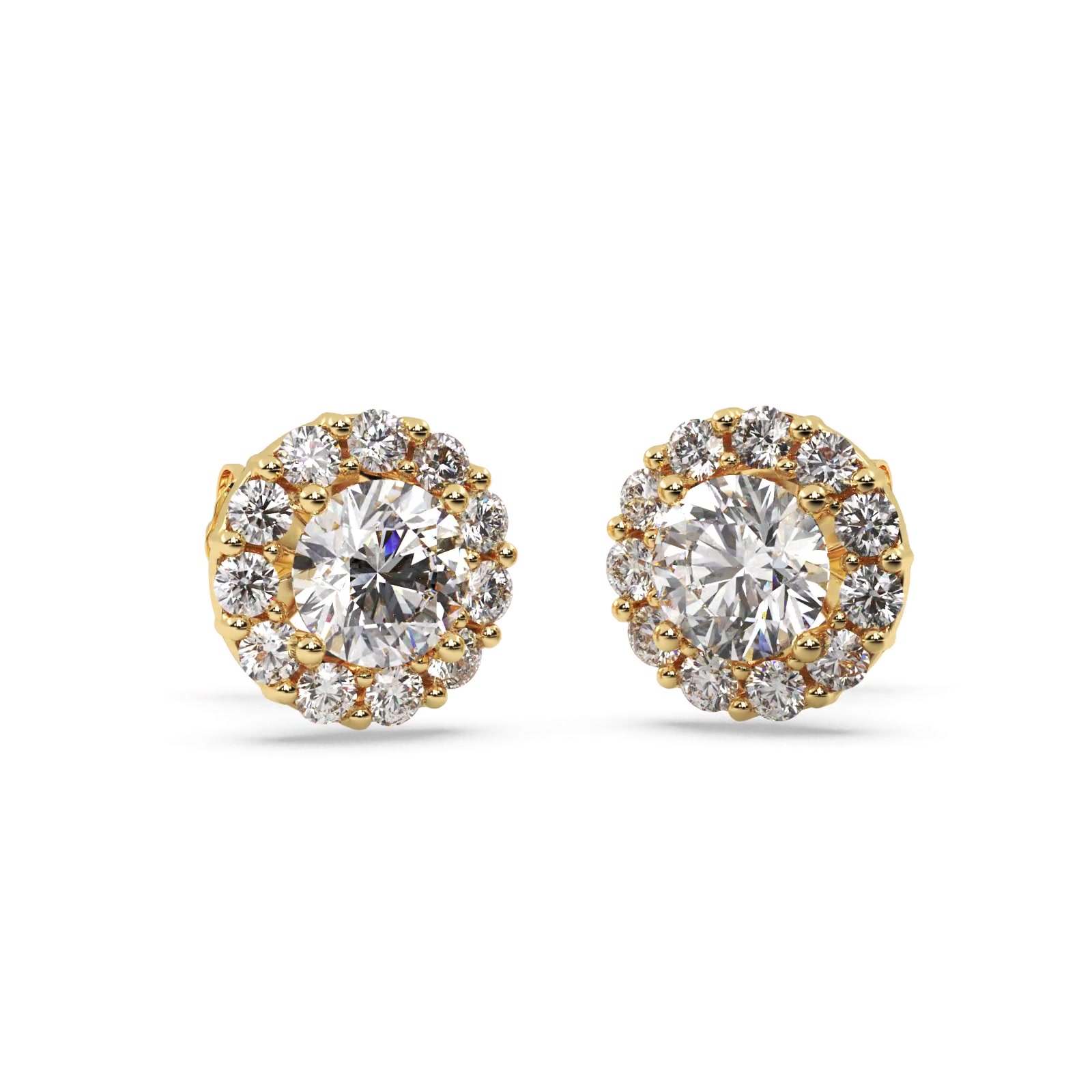 1.50ct. Halo Diamond Stud Earrings 14kt Yellow Gold (G-H, VS2-SI1)