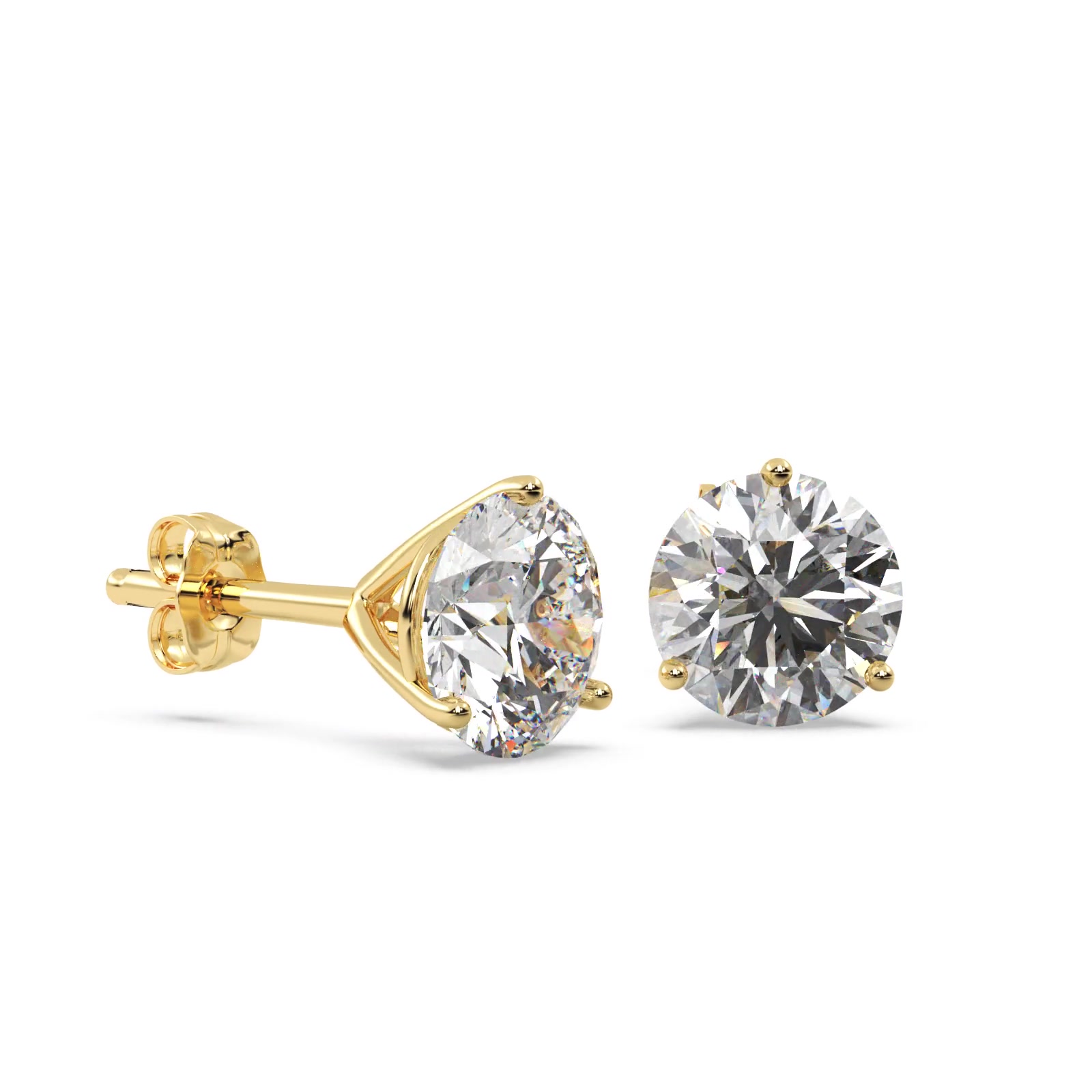2.00ct. 3-Prong Martini Diamond Stud Earrings 14kt Yellow Gold (H, SI1-SI2)