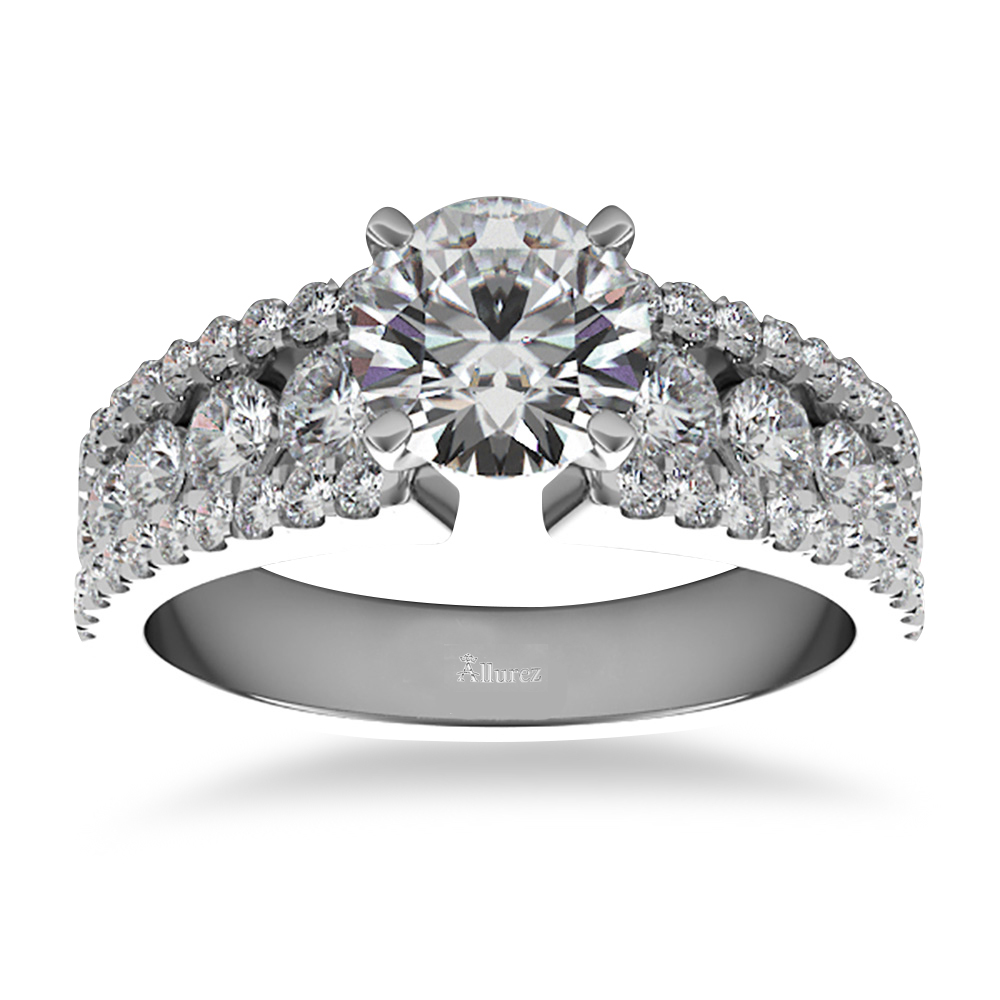 Triple Row Luxury Diamond Engagement Ring 14k White Gold (1.12ct)