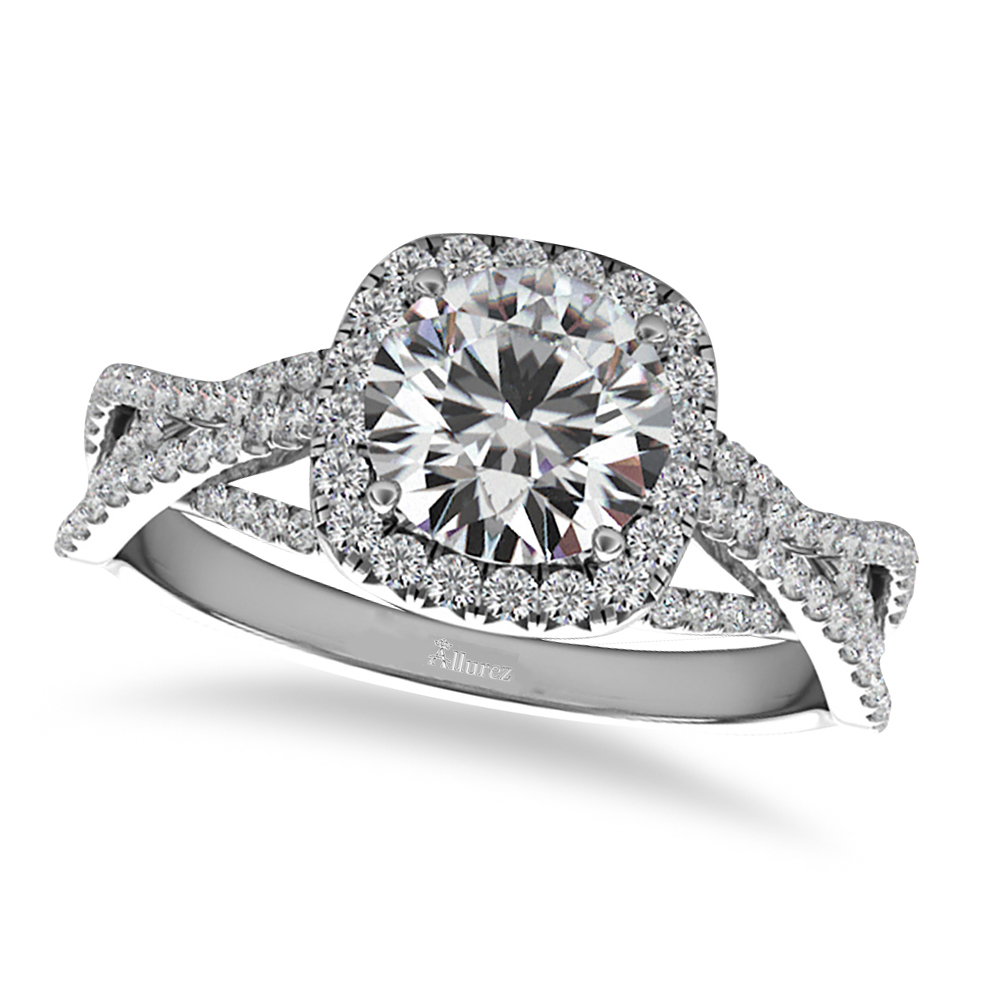 Diamond Twisted Halo Engagement Ring 14k White Gold (1.50ct)