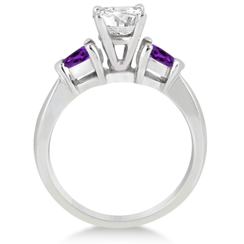 Pear Cut Three Stone Amethyst Engagement Ring 14k White Gold (0.50ct)