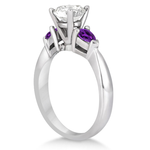 Pear Cut Three Stone Amethyst Engagement Ring 14k White Gold (0.50ct)
