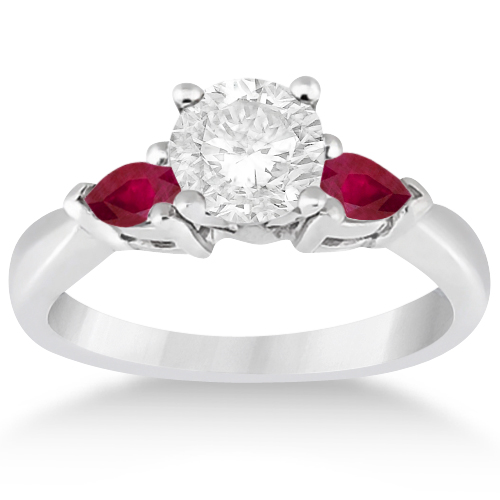 Pear Cut Three Stone Ruby Engagement Ring Palladium (0.50ct)