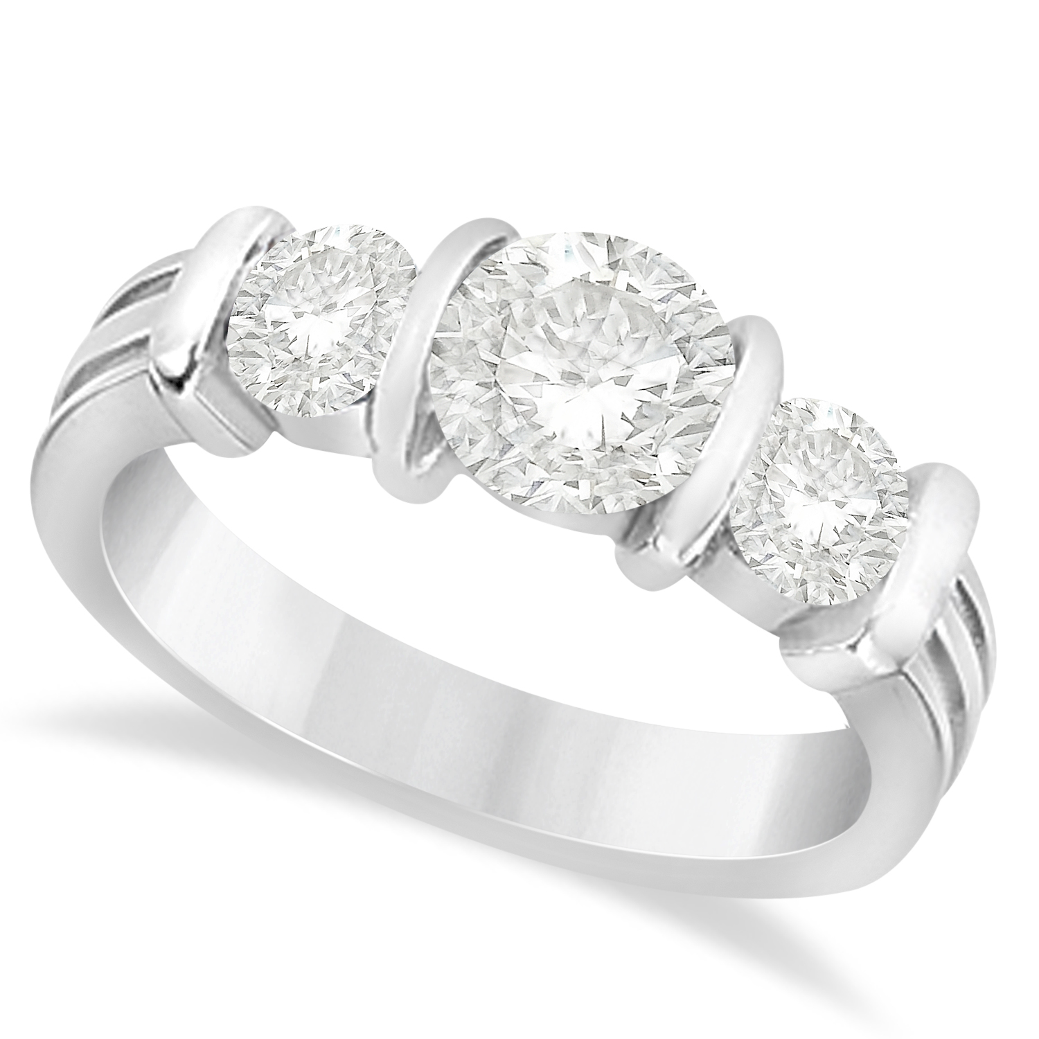 Three Stone Round Diamond Engagement Ring Palladium (1.70ct)