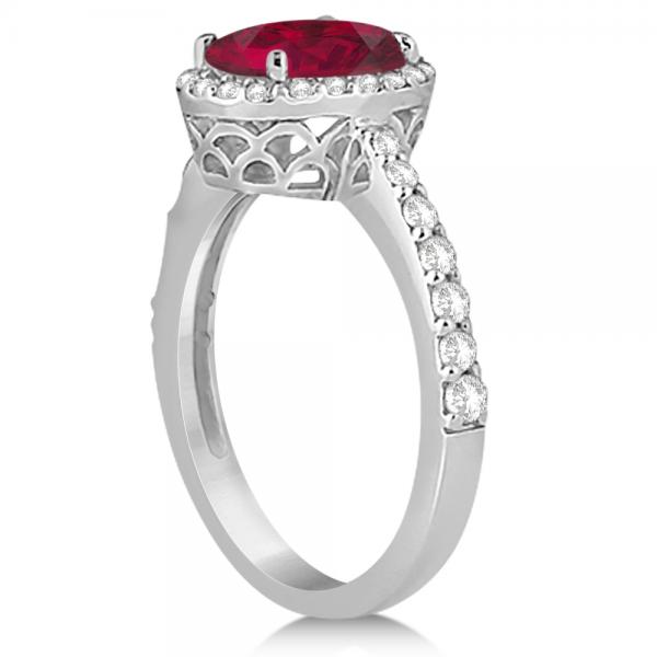 Oval Halo Ruby Engagement Ring Setting 14k White Gold (3.29ct)