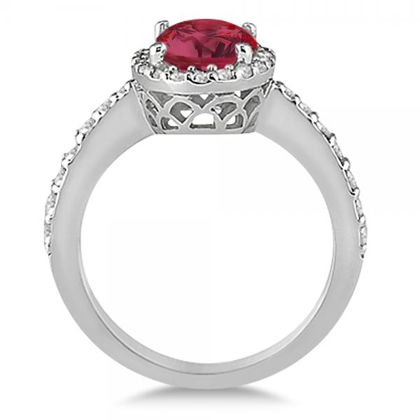 Oval Halo Ruby Engagement Ring Setting 14k White Gold (3.29ct)