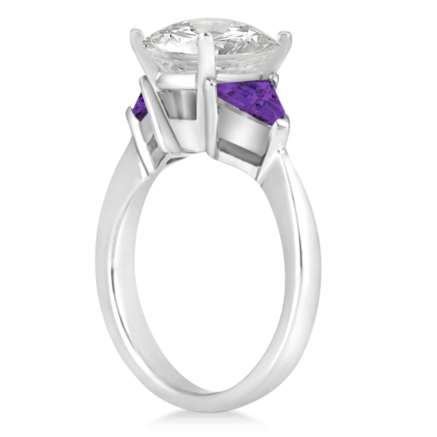 Amethyst Three Stone Trilliant Engagement Ring 14k White Gold (0.70ct)