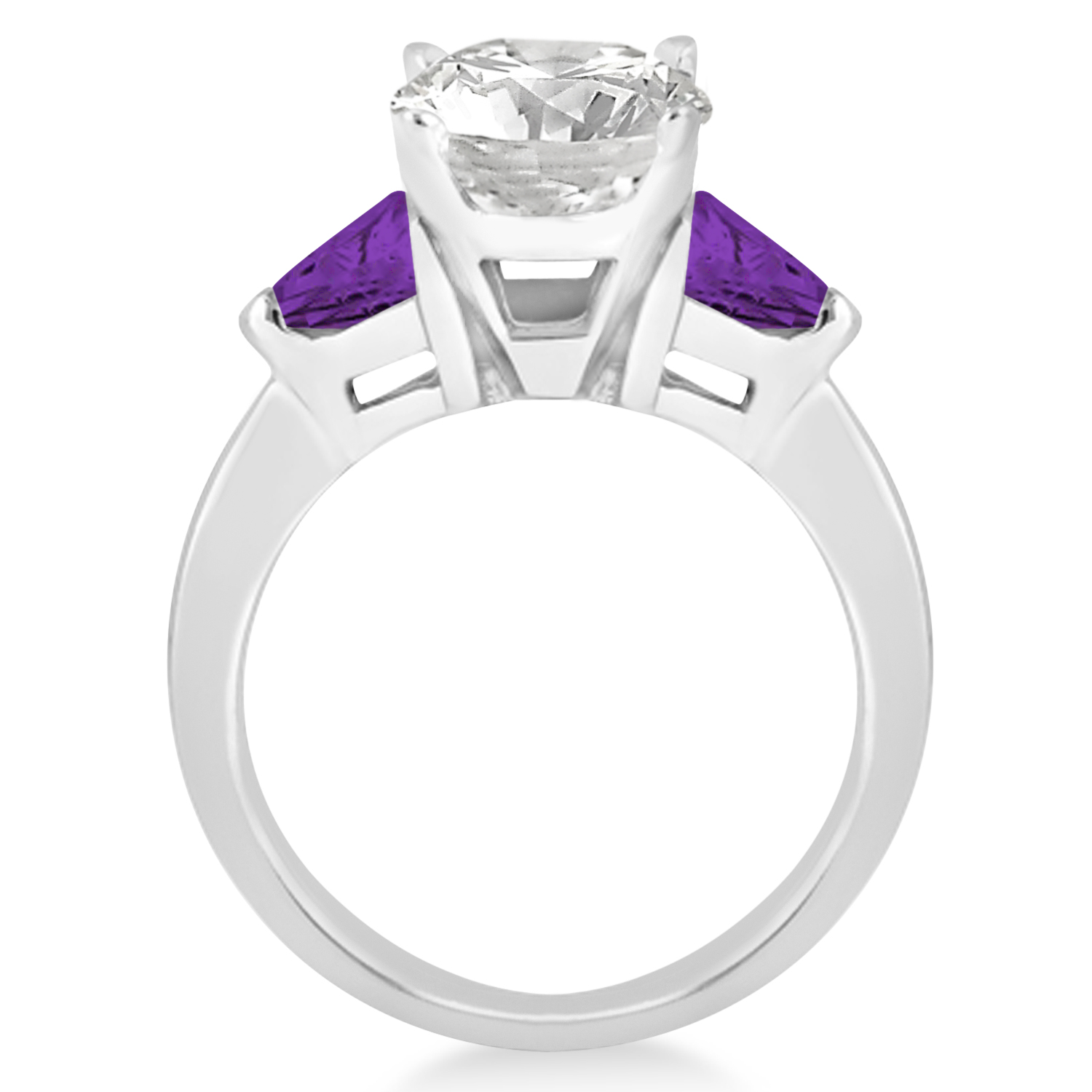 Amethyst Three Stone Trilliant Engagement Ring 18k White Gold (0.70ct)