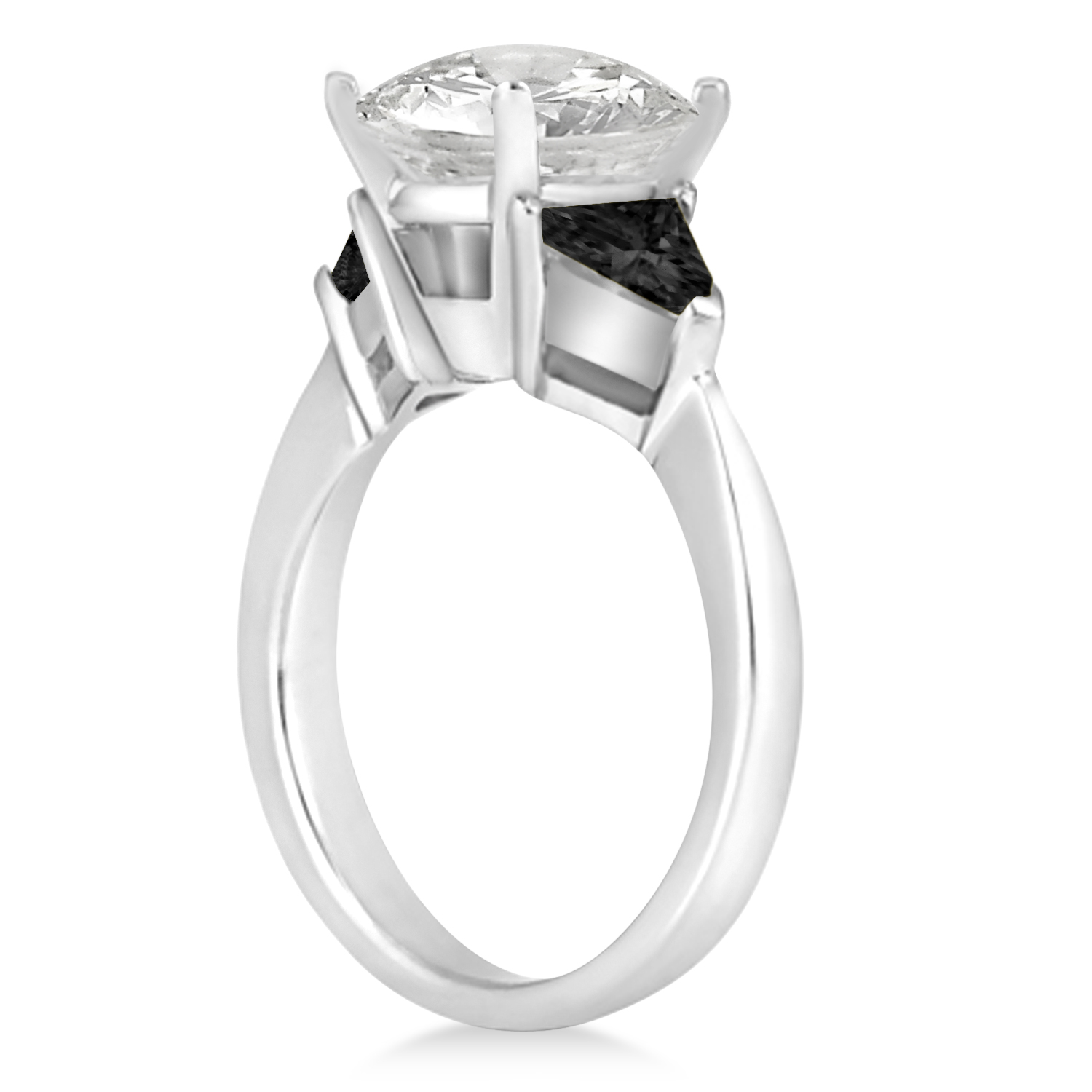 Black Diamond Three Stone Trilliant Engagement Ring 18k White Gold (0.70ct)