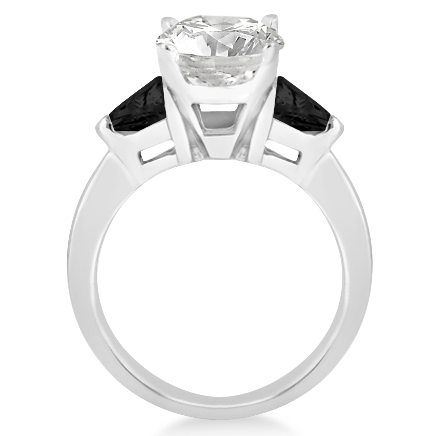 Black Diamond Three Stone Trilliant Engagement Ring 18k White Gold (0.70ct)