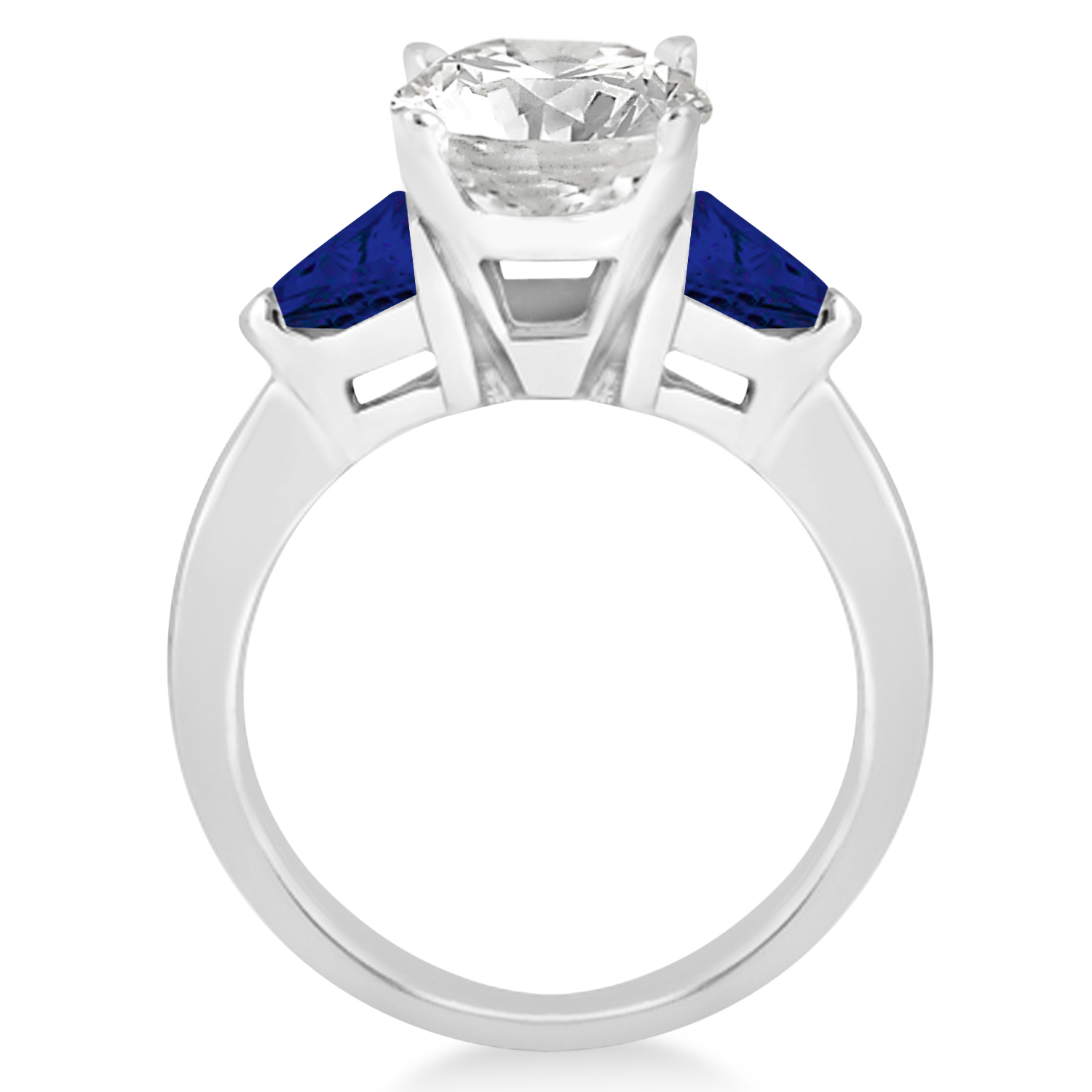 Blue Sapphire Three Stone Trilliant Engagement Ring Palladium (0.70ct)