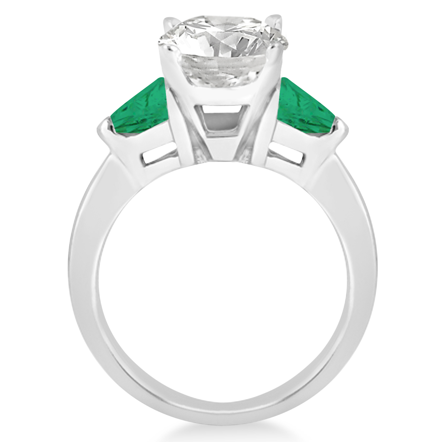 Emerald Three Stone Trilliant Engagement Ring 18k White Gold (0.70ct)