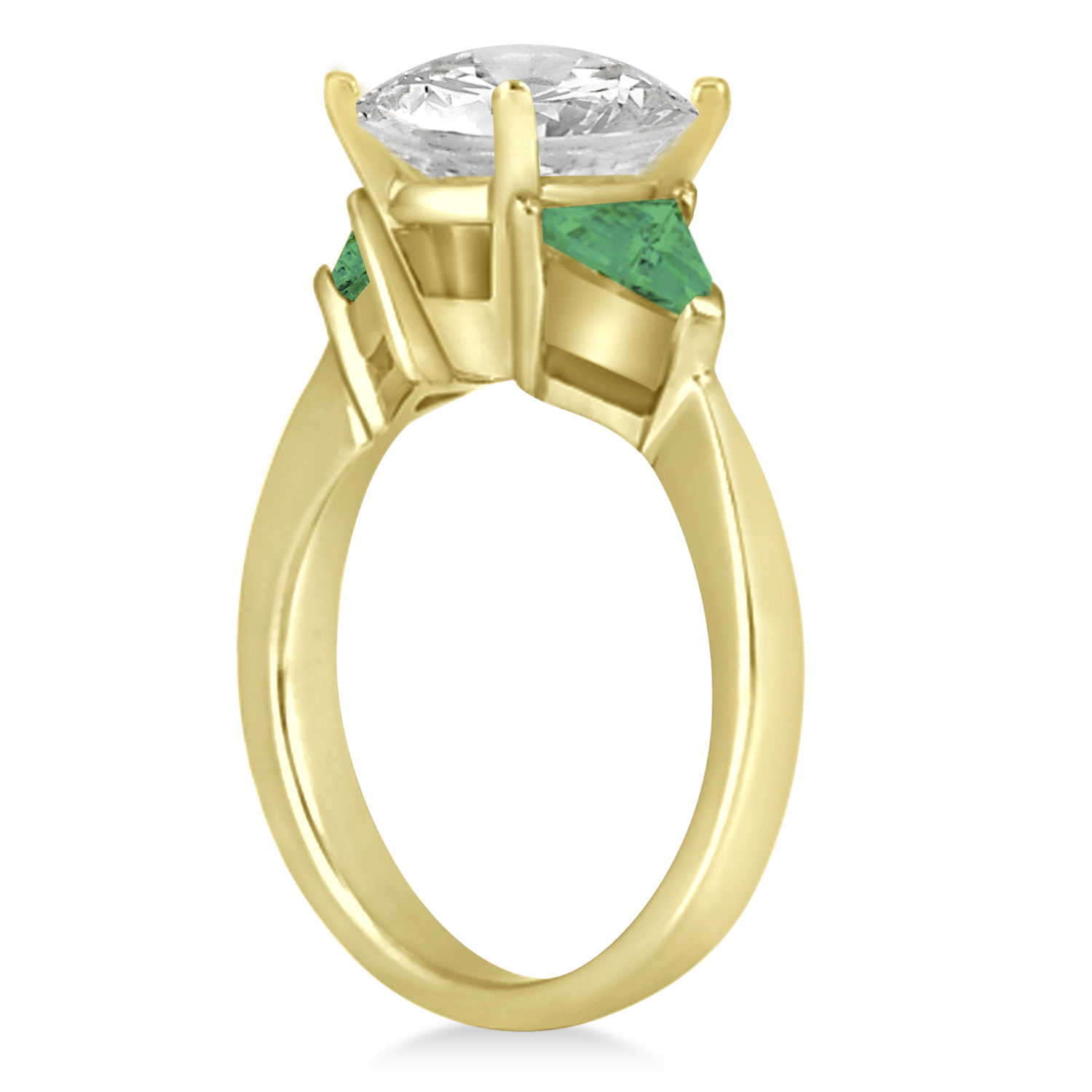 Emerald Three Stone Trilliant Engagement Ring 18k Yellow Gold (0.70ct)