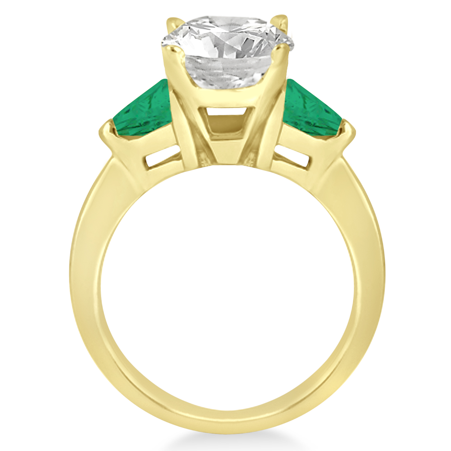 Emerald Three Stone Trilliant Engagement Ring 18k Yellow Gold (0.70ct)