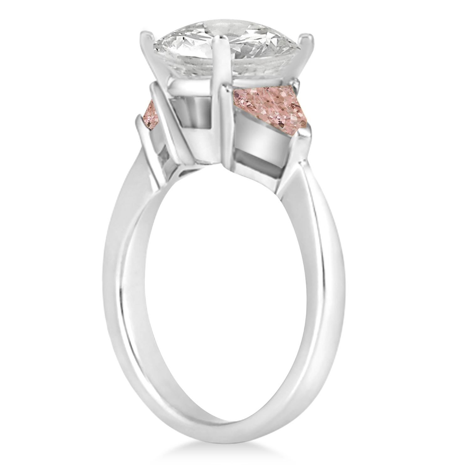 Morganite Three Stone Trilliant Engagement Ring 14k White Gold (0.70ct)