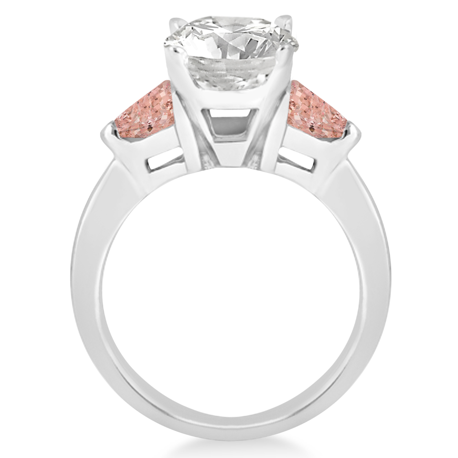 Morganite Three Stone Trilliant Engagement Ring 14k White Gold (0.70ct)