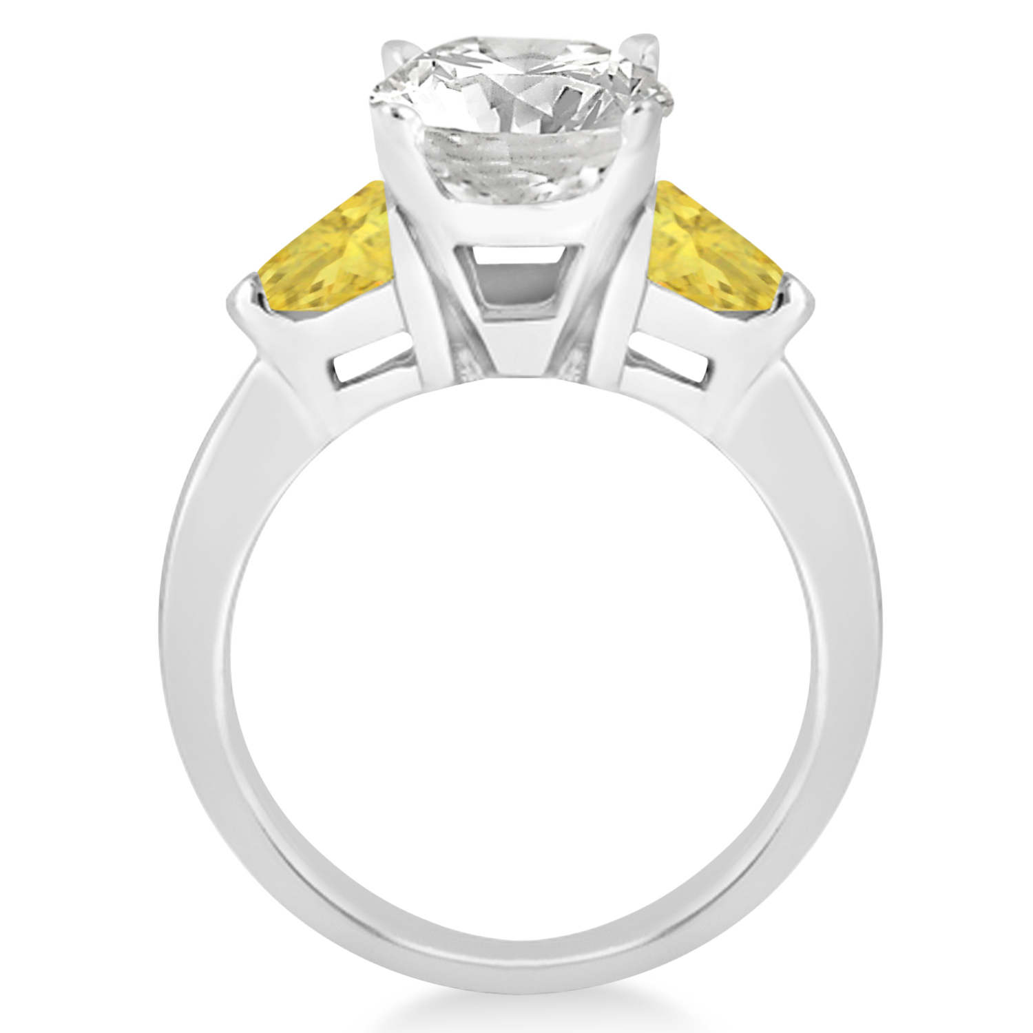 Yellow Diamond Three Stone Trilliant Engagement Ring 14k White Gold (0.70ct)