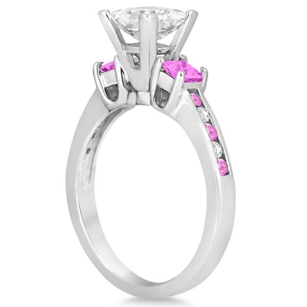 Pink Sapphire Three Stone Engagement Ring in 14k White Gold (0.62ct)