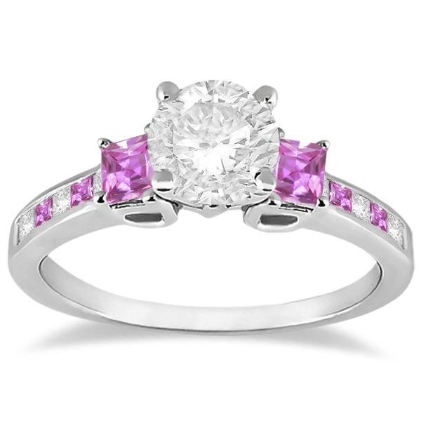Princess Cut Diamond & Pink Sapphire Engagement Ring Palladium (0.68ct)