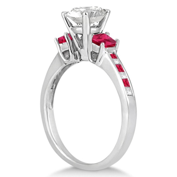 Princess Cut Diamond & Ruby Engagement Ring 18k White Gold (0.68ct)