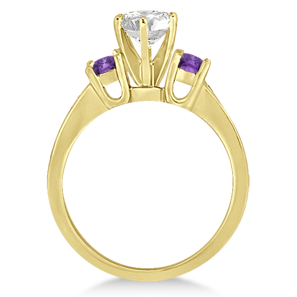 Three-Stone Amethyst & Diamond Engagement Ring 14k Yellow Gold 0.45ct