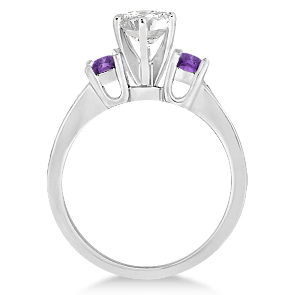 Three-Stone Amethyst & Diamond Engagement Ring Palladium (0.45ct)
