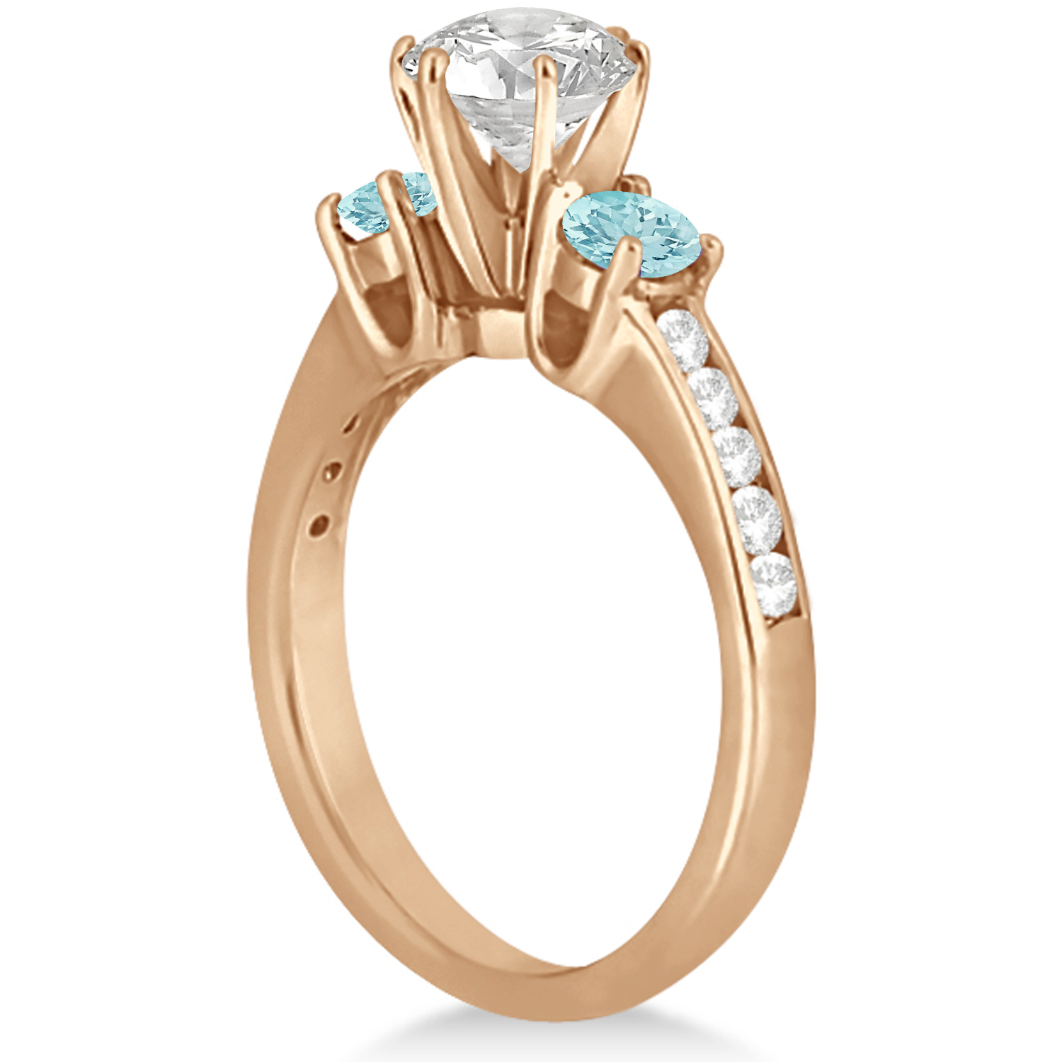 Three-Stone Aquamarine & Diamond Engagement Ring 14k Y. Gold (0.45ct)