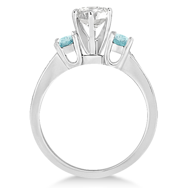 Three-Stone Aquamarine & Diamond Engagement Ring 14k White Gold 0.45ct