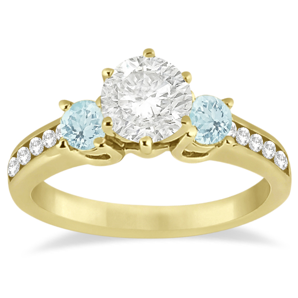 Three-Stone Aquamarine & Diamond Engagement Ring 18k Y. Gold (0.45ct)