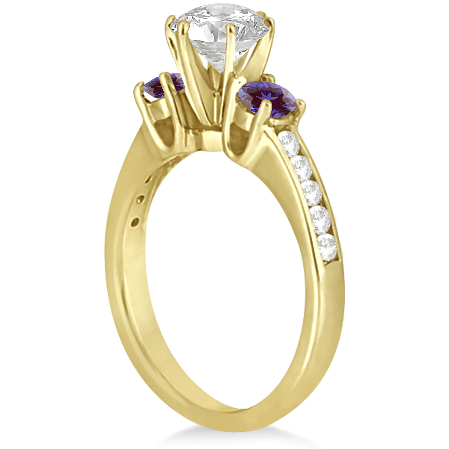 Three-Stone Diamond Engagement Ring with Lab Alexandrites in 14k Yellow Gold (0.45 ctw)