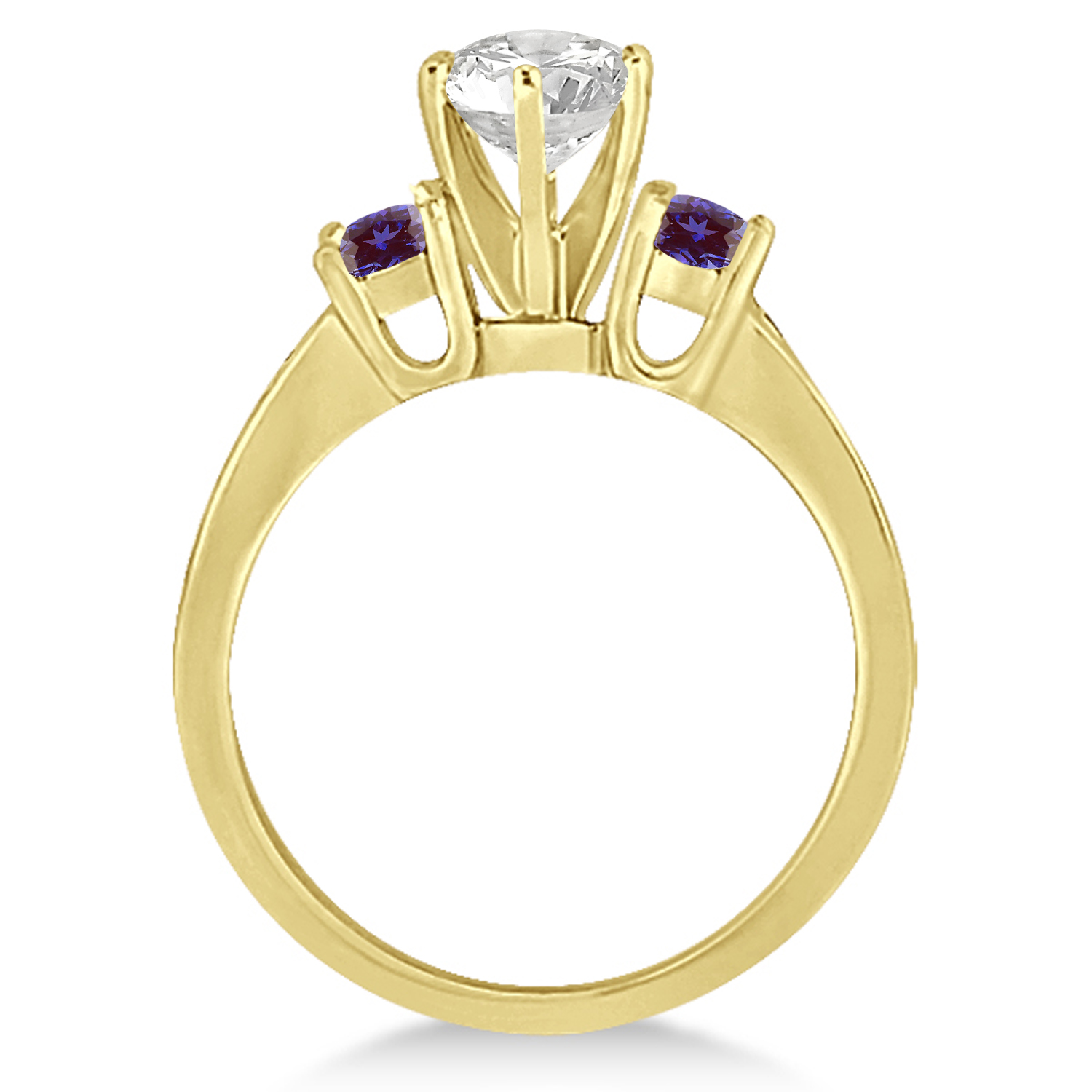 Three-Stone Diamond Engagement Ring with Lab Alexandrites in 14k Yellow Gold (0.45 ctw)