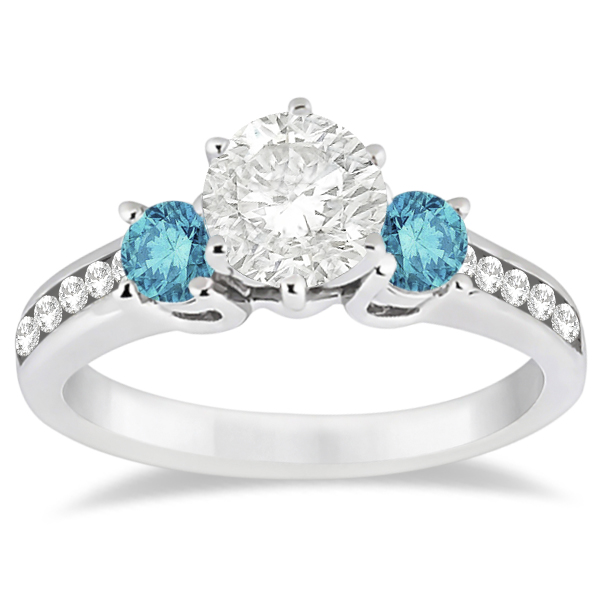 3 Stone Fancy White & Blue Diamond Engagement Ring  (0.45 ctw)