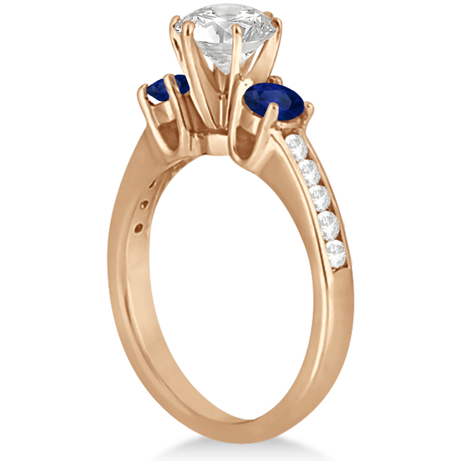 Three-Stone Sapphire & Lab Diamond Engagement Ring 18k Rose Gold (0.60ct)