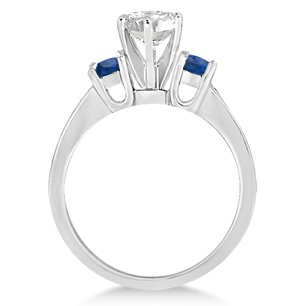 Three-Stone Sapphire & Lab Diamond Engagement Ring 18k White Gold (0.60ct)