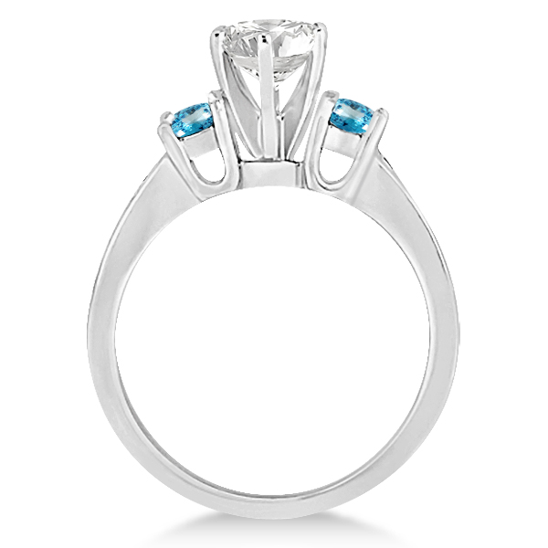 Three-Stone Blue Topaz & Diamond Engagement Ring 14k White Gold 0.45ct