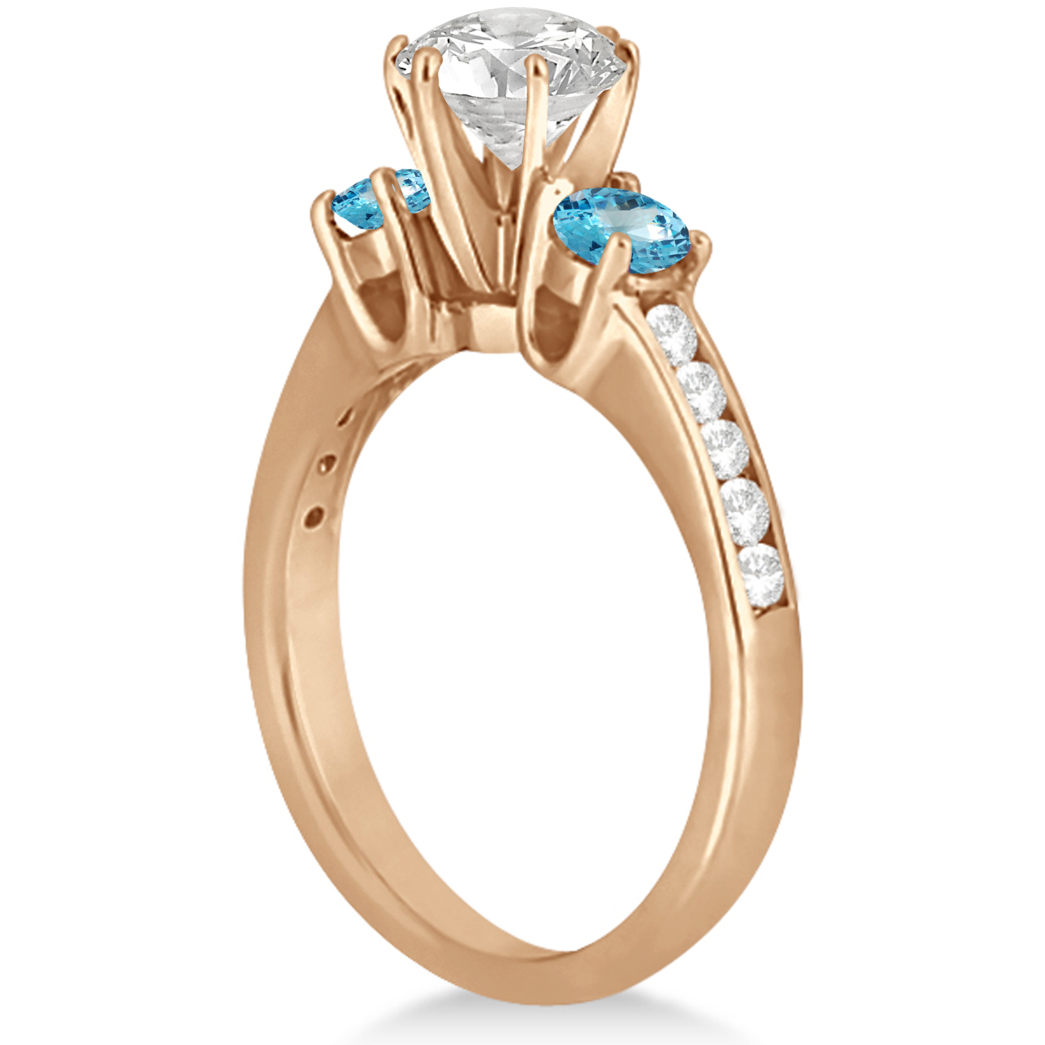 Three-Stone Blue Topaz & Diamond Engagement Ring 18k Y. Gold (0.45ct)