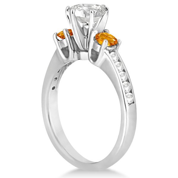 Three-Stone Citrine & Diamond Engagement Ring 14k White Gold (0.45ct)