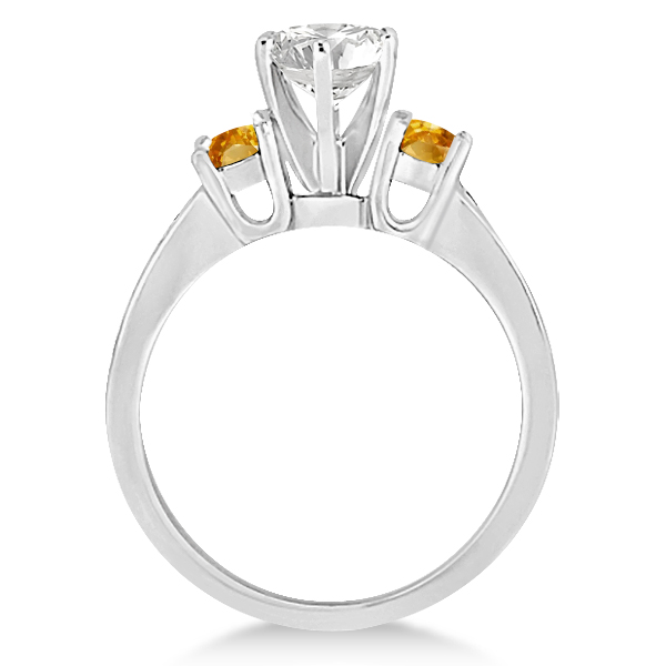 Three-Stone Citrine & Diamond Engagement Ring 14k White Gold (0.45ct)