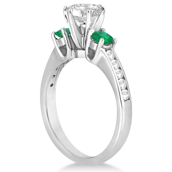 Three-Stone Emerald & Diamond Engagement Ring 14k White Gold (0.45ct)
